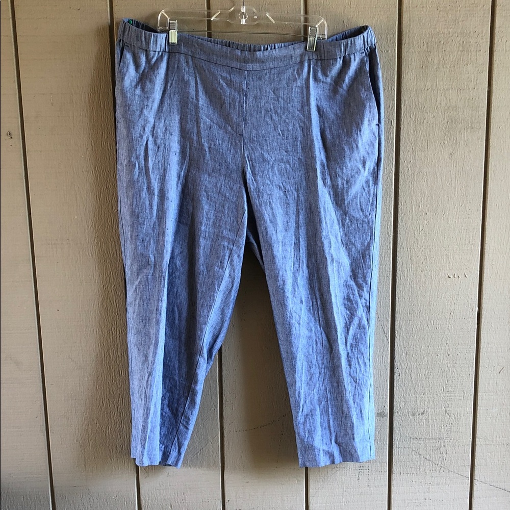 J. Jill Linen-Blend Stretch Cropped Pants in Chambray Blue